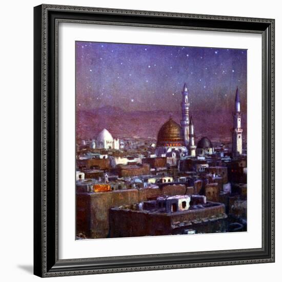 View of Medina, Arabia, by Moonlight, Showing the Dome of the Tomb of the Prophet, 1918-Etienne Dinet-Framed Giclee Print