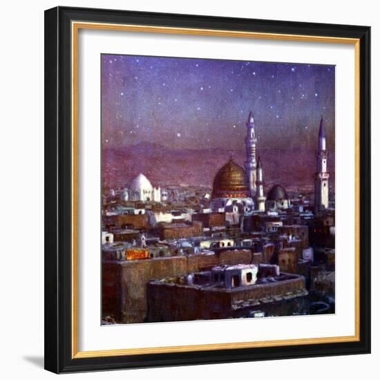 View of Medina, Arabia, by Moonlight, Showing the Dome of the Tomb of the Prophet, 1918-Etienne Dinet-Framed Giclee Print