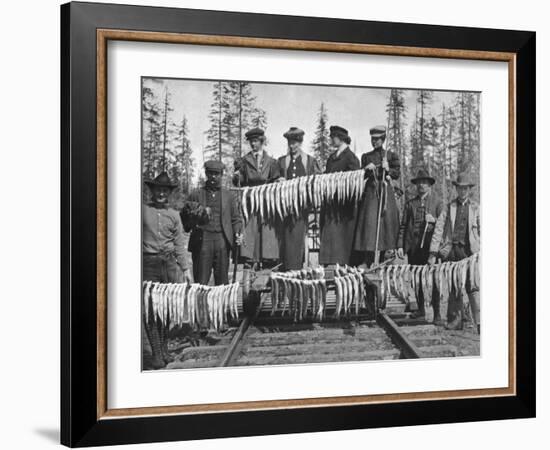 View of Men and Women with their Huge Trout Catch - Seward, AK-Lantern Press-Framed Art Print