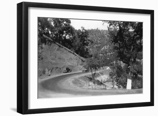 View of Model-T Fords on Redwood Highway - Hopland, CA-Lantern Press-Framed Art Print