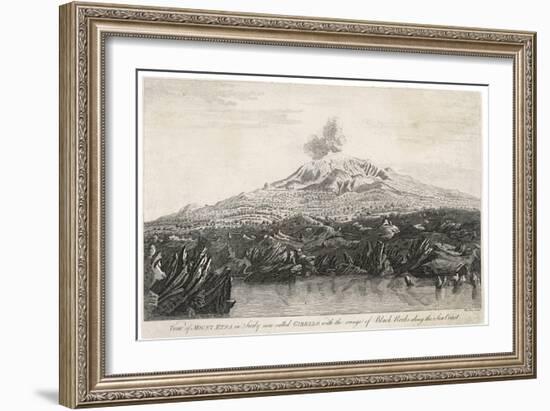 View of Mount Etna in Sicily Now Called Gibello with the Range of Black Rocks Along the Sea Coast-Wooding Wooding-Framed Art Print