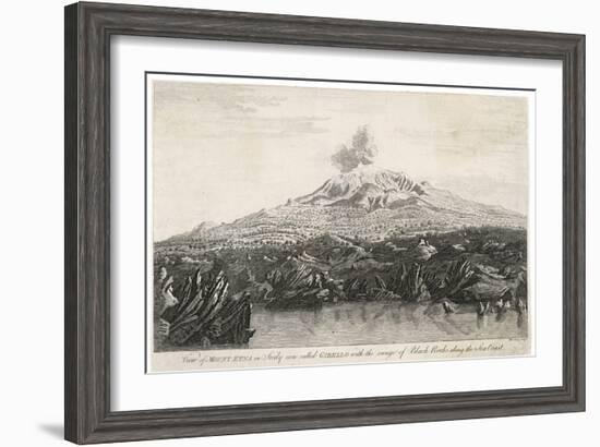 View of Mount Etna in Sicily Now Called Gibello with the Range of Black Rocks Along the Sea Coast-Wooding Wooding-Framed Art Print