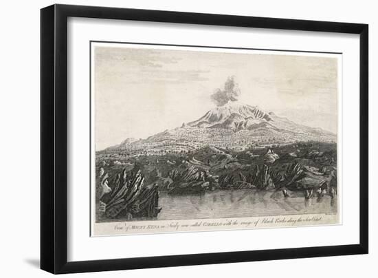 View of Mount Etna in Sicily Now Called Gibello with the Range of Black Rocks Along the Sea Coast-Wooding Wooding-Framed Art Print