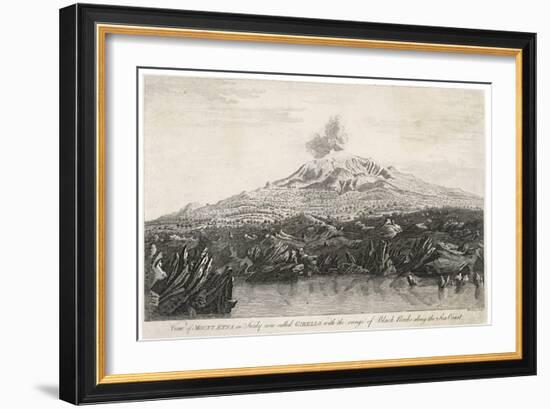 View of Mount Etna in Sicily Now Called Gibello with the Range of Black Rocks Along the Sea Coast-Wooding Wooding-Framed Art Print