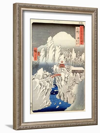 View of Mount Haruna in the Snow, from "Famous Views of the 60 Odd Provinces"-Ando Hiroshige-Framed Giclee Print