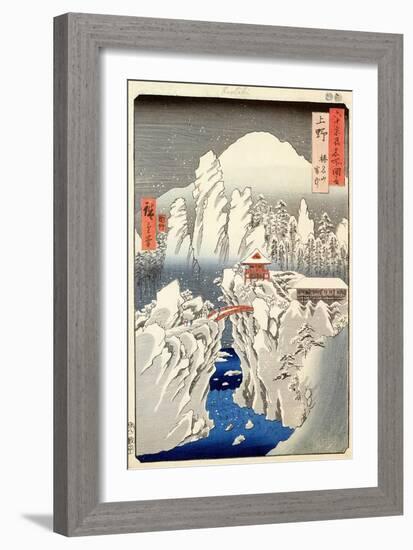 View of Mount Haruna in the Snow, from "Famous Views of the 60 Odd Provinces"-Ando Hiroshige-Framed Giclee Print