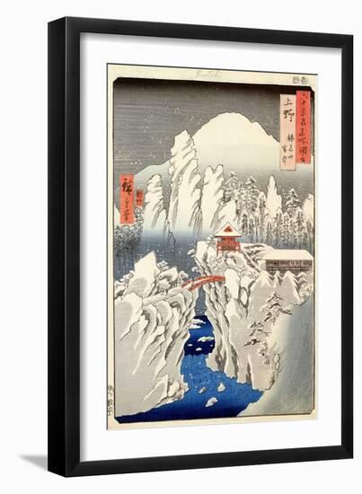 View of Mount Haruna in the Snow, from "Famous Views of the 60 Odd Provinces"-Ando Hiroshige-Framed Giclee Print