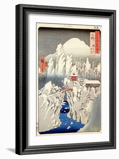 View of Mount Haruna in the Snow, from "Famous Views of the 60 Odd Provinces"-Ando Hiroshige-Framed Giclee Print