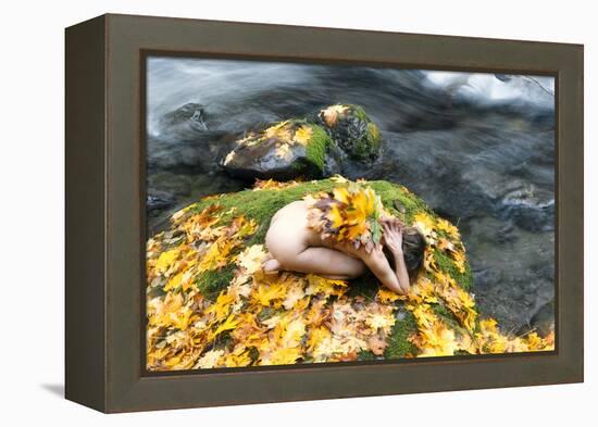 View of naked woman in yoga pose, Rocky Brook Falls, Brinnon, Washington, USA-Panoramic Images-Framed Premier Image Canvas