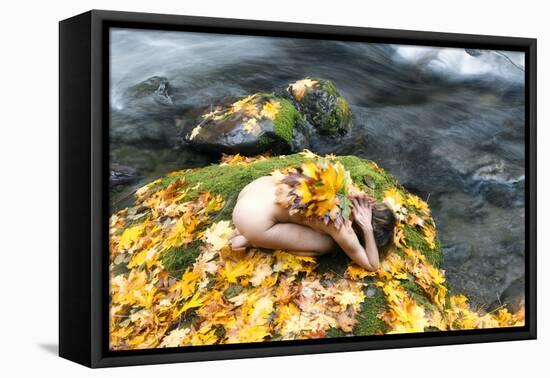 View of naked woman in yoga pose, Rocky Brook Falls, Brinnon, Washington, USA-Panoramic Images-Framed Premier Image Canvas