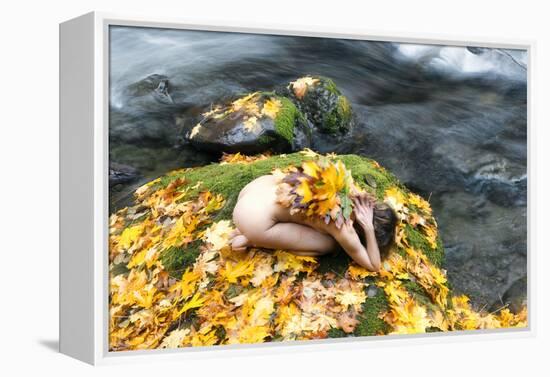 View of naked woman in yoga pose, Rocky Brook Falls, Brinnon, Washington, USA-Panoramic Images-Framed Premier Image Canvas