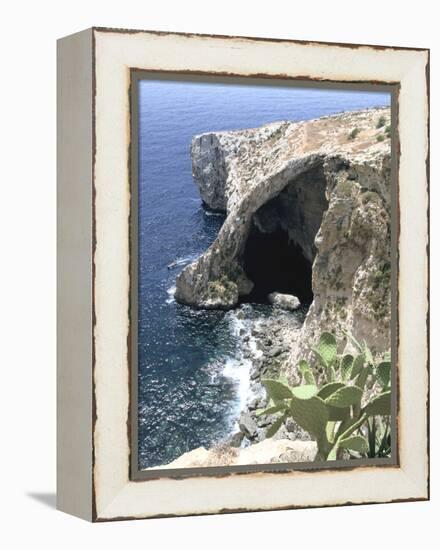 View of Natural Bridge and Boat, Blue Grotto, Malta-Peter Thompson-Framed Premier Image Canvas