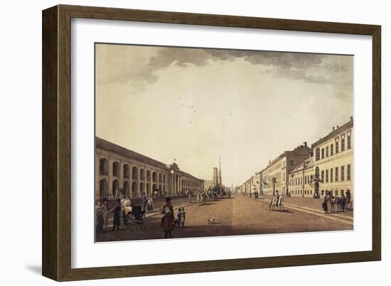 View of Nevsky Prospekt Near the Gostiny Dvor in Saint Petersburg, 1799-Benjamin Paterssen-Framed Giclee Print
