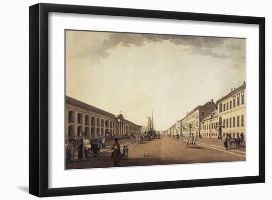 View of Nevsky Prospekt Near the Gostiny Dvor in Saint Petersburg, 1799-Benjamin Paterssen-Framed Giclee Print