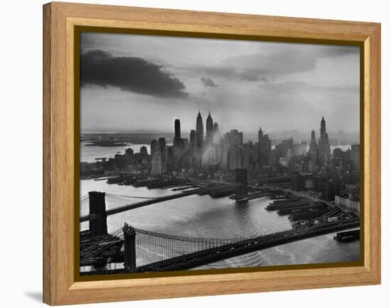 View of New York City Behind the Bridges That are Hovering over the East River-Dmitri Kessel-Framed Premier Image Canvas
