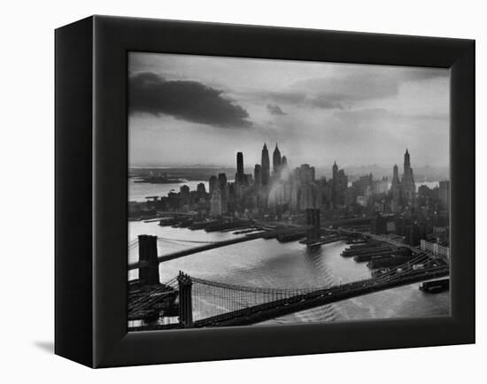 View of New York City Behind the Bridges That are Hovering over the East River-Dmitri Kessel-Framed Premier Image Canvas