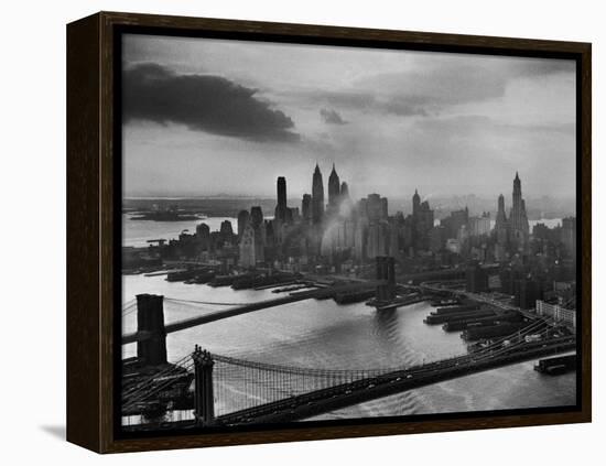 View of New York City Behind the Bridges That are Hovering over the East River-Dmitri Kessel-Framed Premier Image Canvas