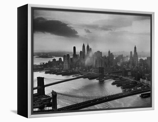 View of New York City Behind the Bridges That are Hovering over the East River-Dmitri Kessel-Framed Premier Image Canvas