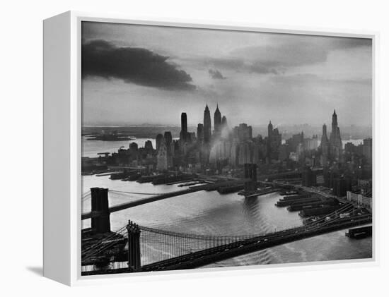 View of New York City Behind the Bridges That are Hovering over the East River-Dmitri Kessel-Framed Premier Image Canvas