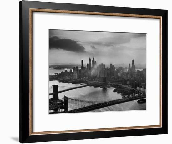 View of New York City Behind the Bridges That are Hovering over the East River-Dmitri Kessel-Framed Premium Photographic Print