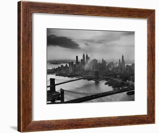 View of New York City Behind the Bridges That are Hovering over the East River-Dmitri Kessel-Framed Premium Photographic Print