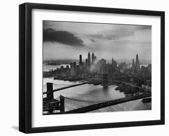 View of New York City Behind the Bridges That are Hovering over the East River-Dmitri Kessel-Framed Photographic Print