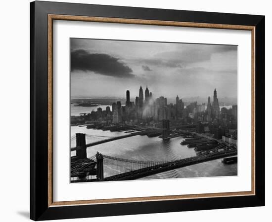 View of New York City Behind the Bridges That are Hovering over the East River-Dmitri Kessel-Framed Photographic Print