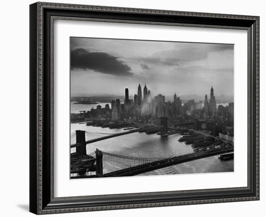 View of New York City Behind the Bridges That are Hovering over the East River-Dmitri Kessel-Framed Photographic Print