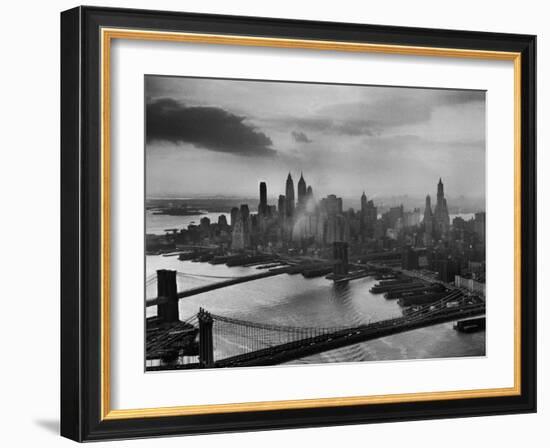 View of New York City Behind the Bridges That are Hovering over the East River-Dmitri Kessel-Framed Photographic Print