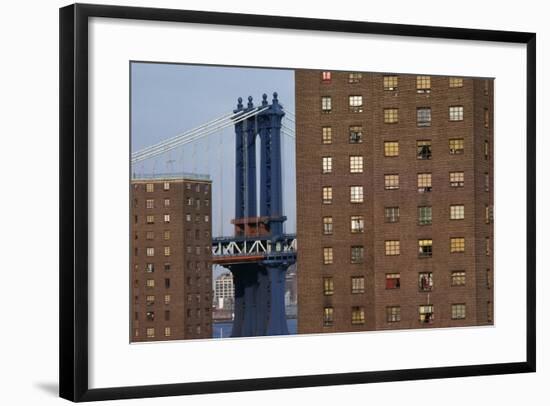 View of New York, Piers of Manhattan Bridge in Background, New York, USA-null-Framed Giclee Print