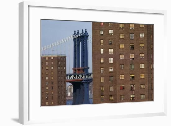 View of New York, Piers of Manhattan Bridge in Background, New York, USA-null-Framed Giclee Print