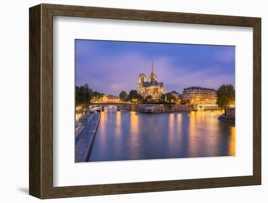 View of Notre Dame De Paris and its Flying Buttresses across the River Seine at Blue Hour, Paris-Aneesh Kothari-Framed Photographic Print