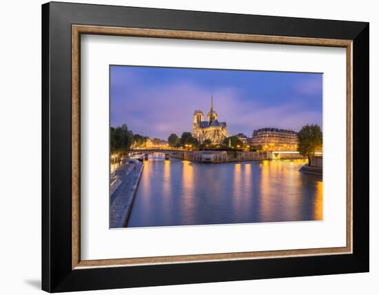 View of Notre Dame De Paris and its Flying Buttresses across the River Seine at Blue Hour, Paris-Aneesh Kothari-Framed Photographic Print