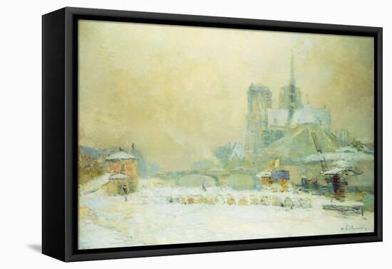 View of Notre Dame, Paris, from the Quai De La Tournelle: Snow Effect; Notre Dame De Paris, Vue…-Albert-Charles Lebourg-Framed Premier Image Canvas