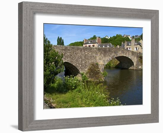 View of Old Town Houses and Old Bridge over Rance River, Dinan, Cotes D'Armor, Brittany, France-Guy Thouvenin-Framed Photographic Print