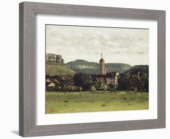 View of Ornans and its Bell Tower, C.1858-Gustave Courbet-Framed Giclee Print