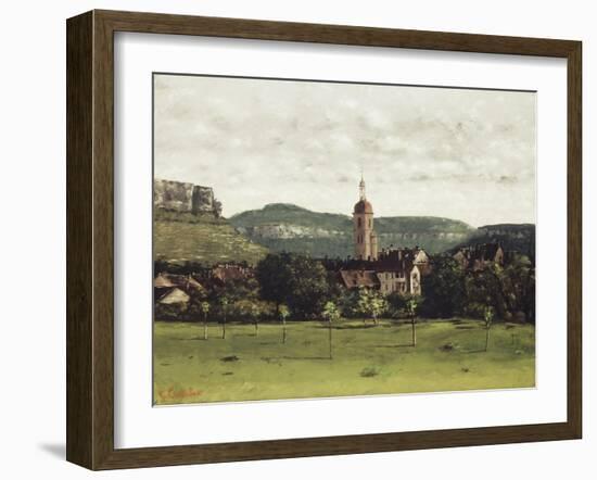 View of Ornans and its Bell Tower, C.1858-Gustave Courbet-Framed Giclee Print