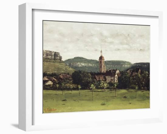 View of Ornans and its Bell Tower, C.1858-Gustave Courbet-Framed Giclee Print