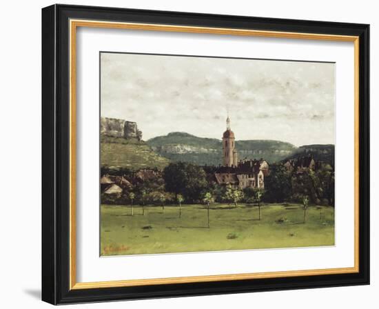 View of Ornans and its Bell Tower, C.1858-Gustave Courbet-Framed Giclee Print