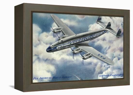 View of Pan American World Airways Lockheed Constellation Plane-Lantern Press-Framed Stretched Canvas