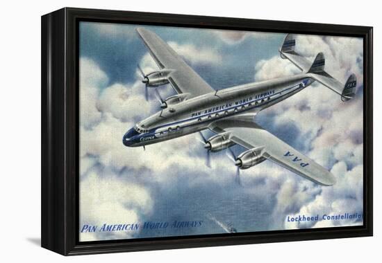 View of Pan American World Airways Lockheed Constellation Plane-Lantern Press-Framed Stretched Canvas