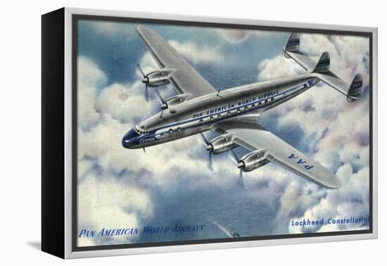View of Pan American World Airways Lockheed Constellation Plane-Lantern Press-Framed Stretched Canvas
