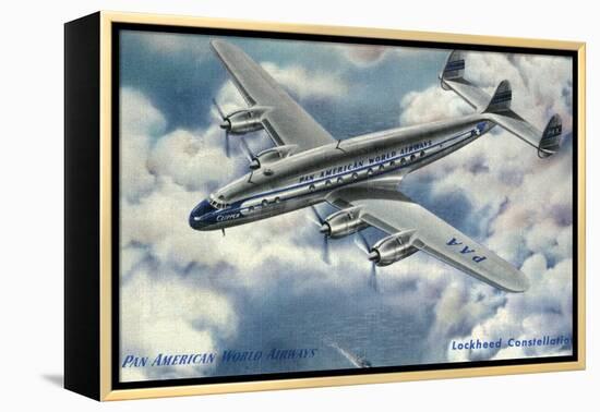 View of Pan American World Airways Lockheed Constellation Plane-Lantern Press-Framed Stretched Canvas