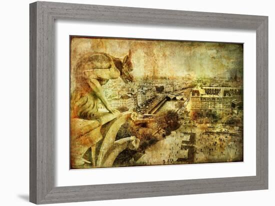 View Of Paris From Notre Dame - Artwork In Retro Style-Maugli-l-Framed Art Print