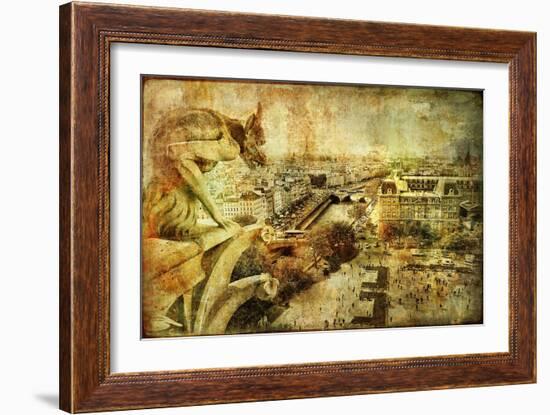 View Of Paris From Notre Dame - Artwork In Retro Style-Maugli-l-Framed Art Print