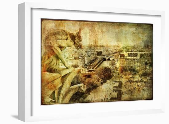 View Of Paris From Notre Dame - Artwork In Retro Style-Maugli-l-Framed Art Print