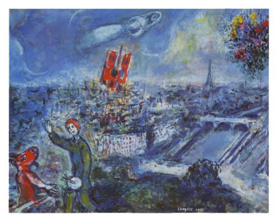 view of paris by marc chagall