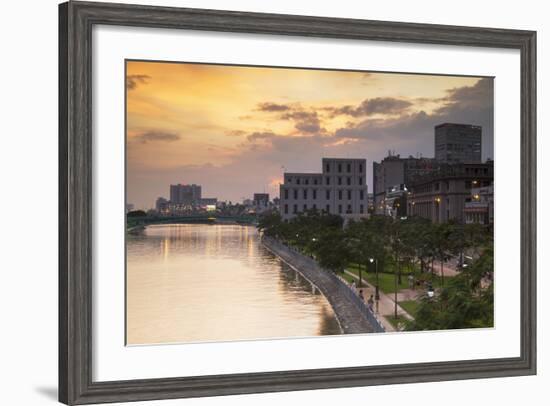 View of Park and Ben Ngde River at Sunset, Ho Chi Minh City, Vietnam, Indochina-Ian Trower-Framed Photographic Print