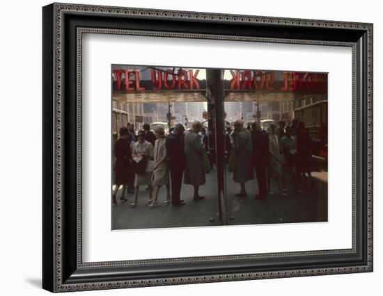 View of Pedestrians Reflected in the Glass of the Hotel York on 7th Ave, New York, New York, 1960-Walter Sanders-Framed Photographic Print