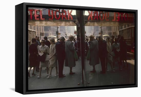 View of Pedestrians Reflected in the Glass of the Hotel York on 7th Ave, New York, New York, 1960-Walter Sanders-Framed Premier Image Canvas